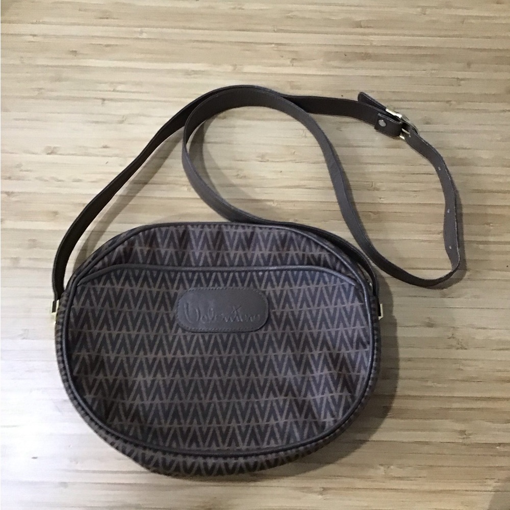 Mario Valentino Vintage Small PVC Canvas Leather Logo Crossbody Shoulder Bag